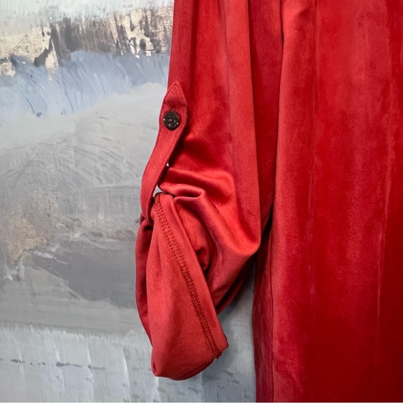 SOFT SURROUNDINGS Sz 2X Tunic Top Faux Suede STRETCH Roll-Tab Sleeve Orange FALL - Picture 13 of 16